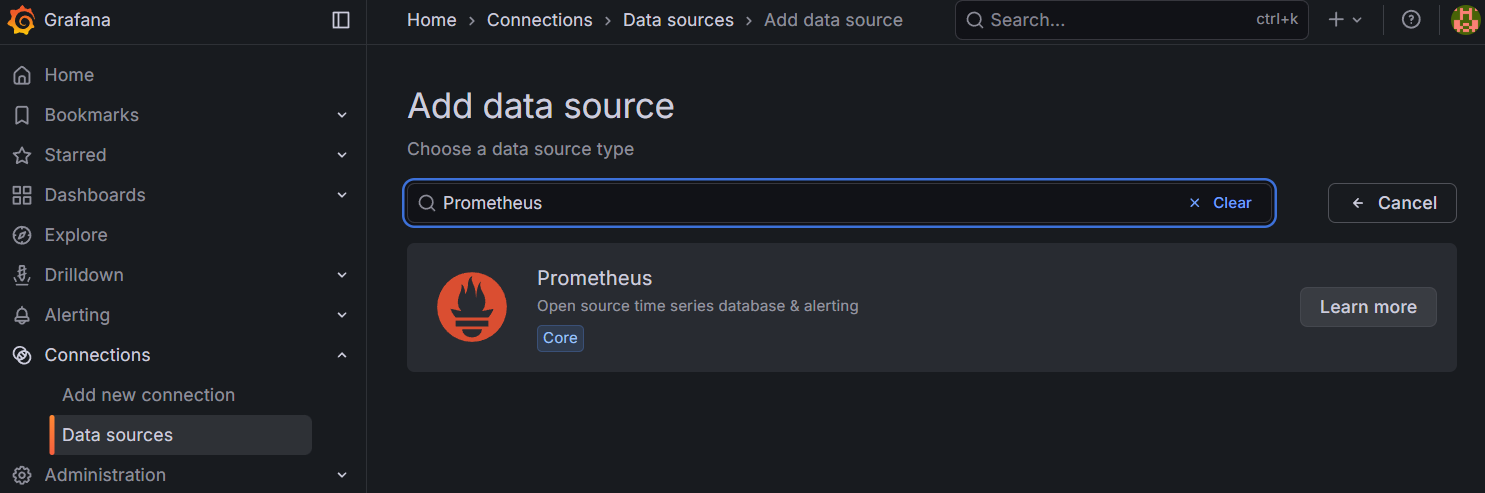 Add data source Prometheus