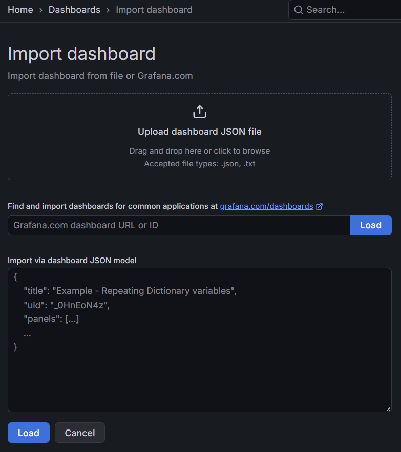Import dashboard